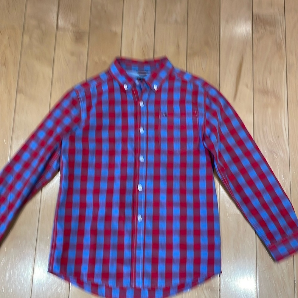 Boys long sleeve  dressshirt size sm, Red with light blue check pattern